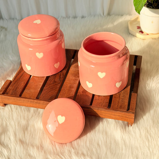Blush Heart Ceramic Storage Jar