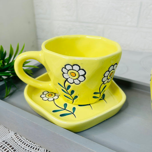 Sunshine Bloom Yellow Floral Cup & Saucer – Elegant Ceramic Tea Set