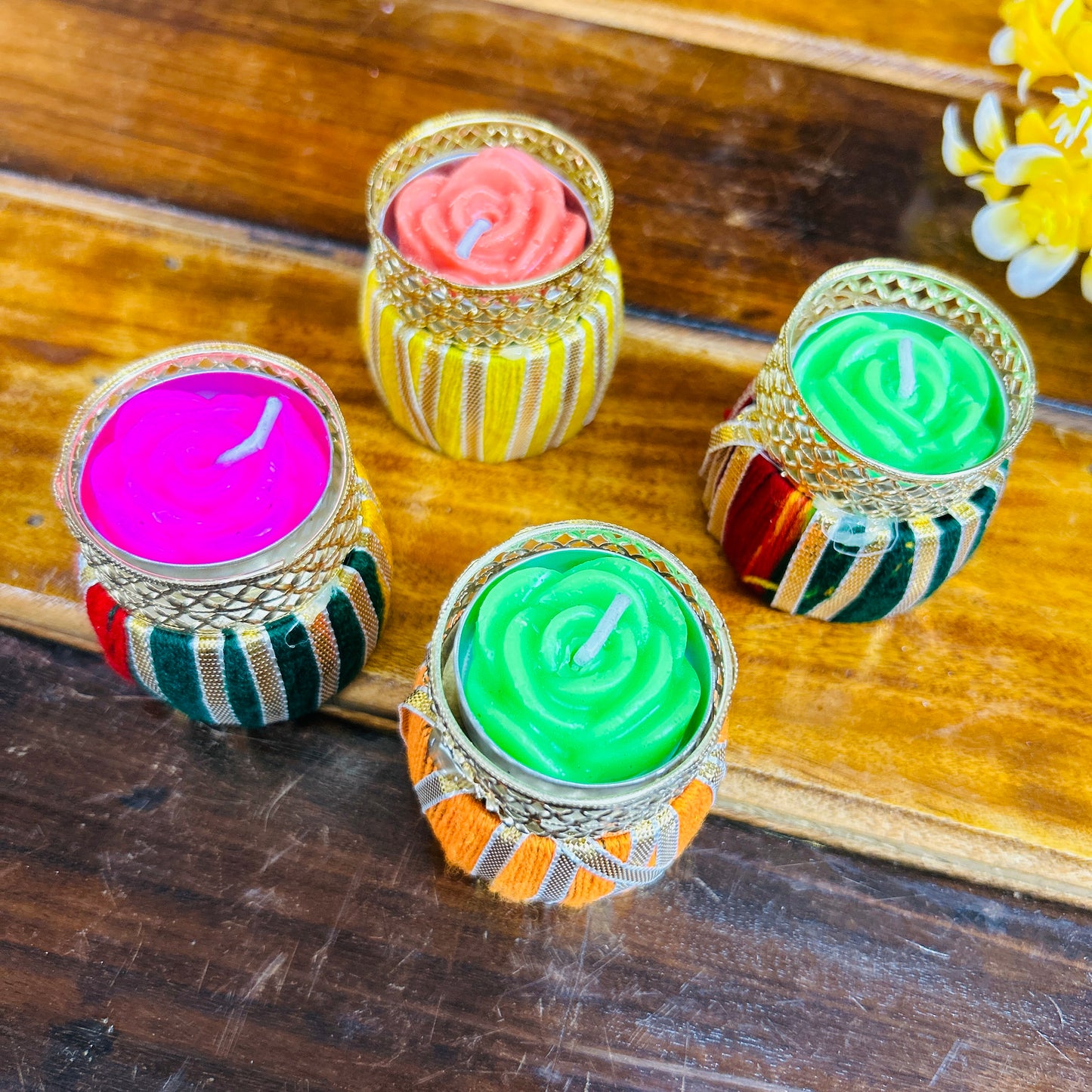 Drum Rangoli Tea Light Candle Holders (set of 4)