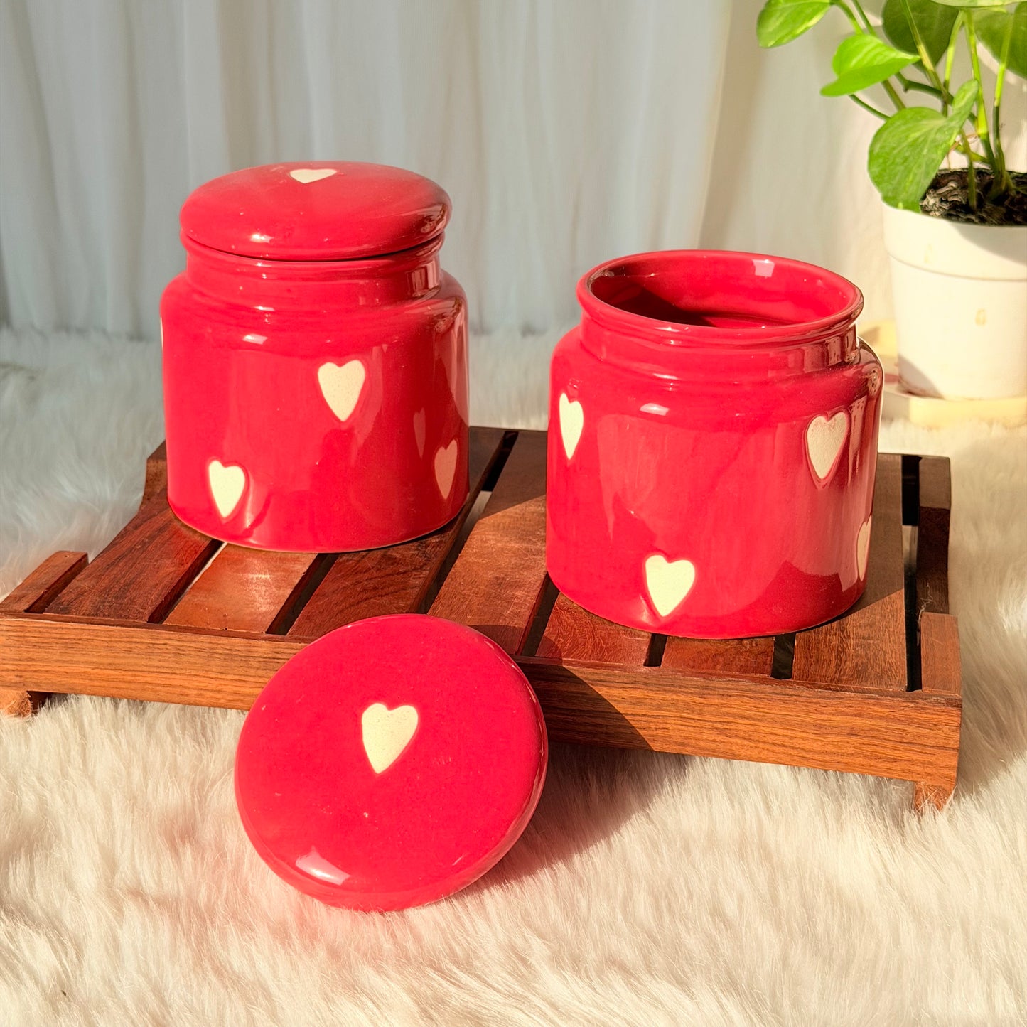 Scarlet Heart Ceramic Storage Jar