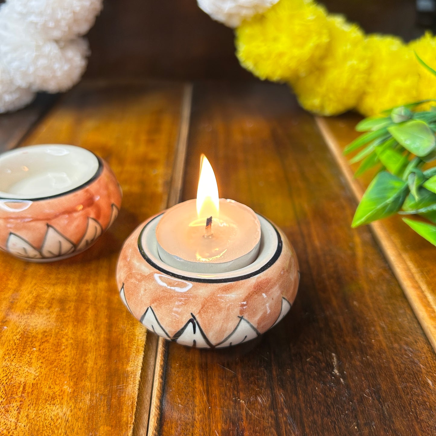 Brown Round T-lights Holder ( set of 2 )