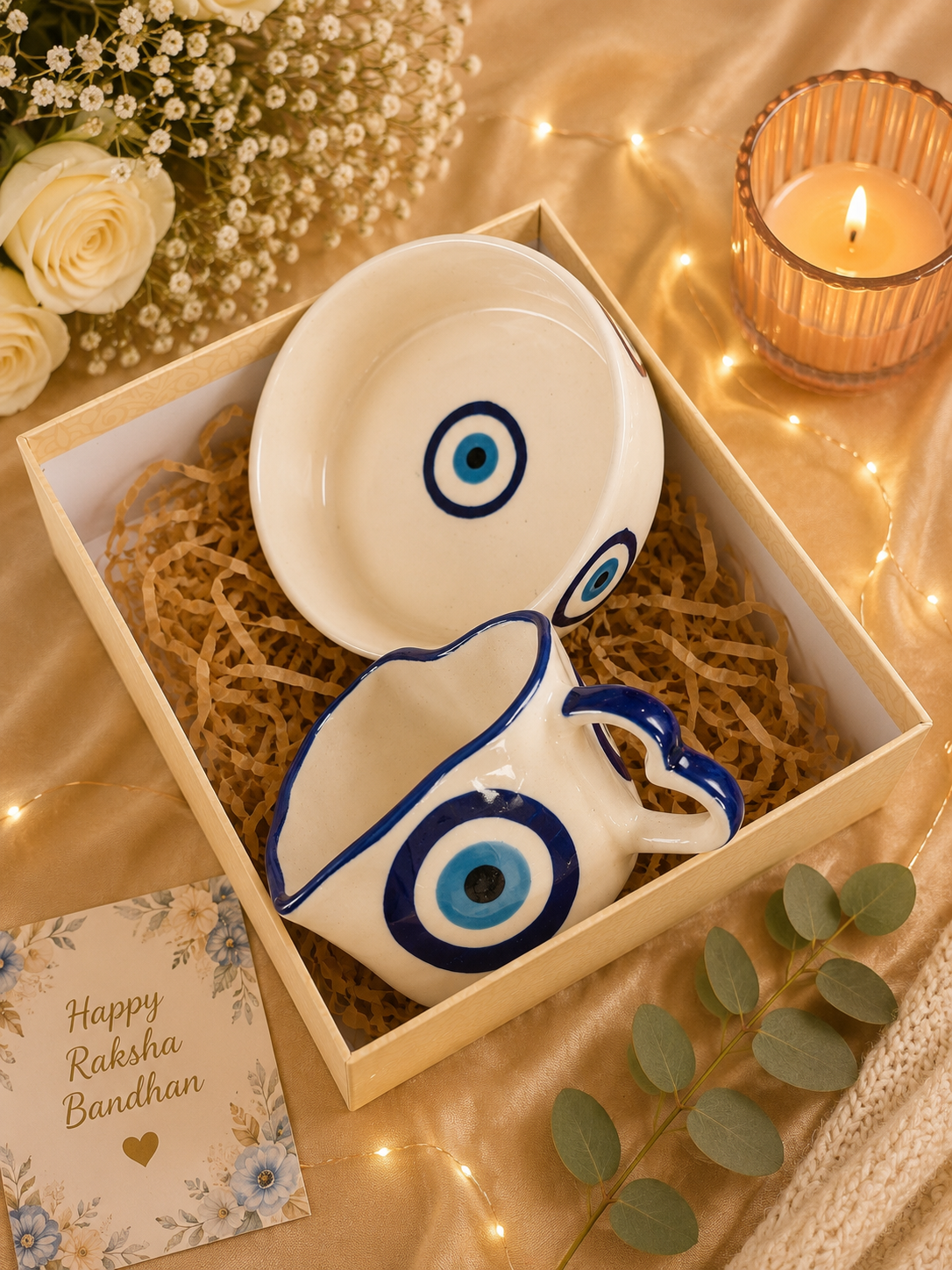 Evil Eye Ceramic Mug & Bowl Gift Set | Nazar Protection Coffee Hamper
