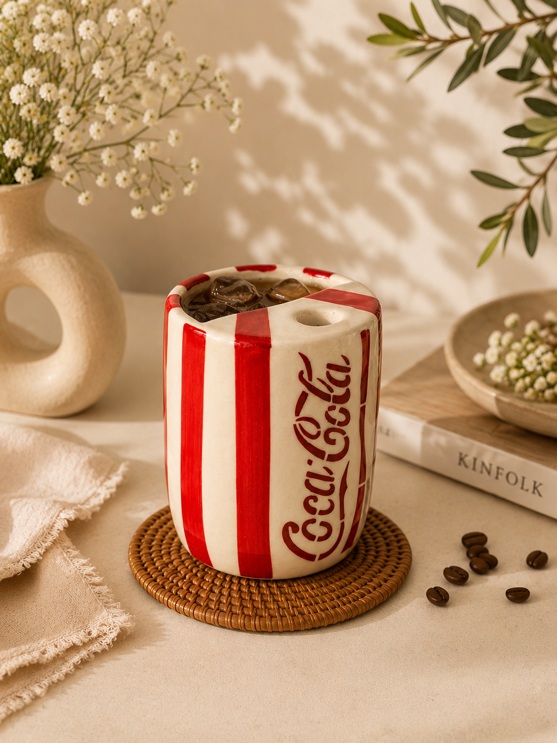 Movie Night Combo | Popcorn Ceramic Bowl & Coca-Cola Inspired Sipper Mug Set