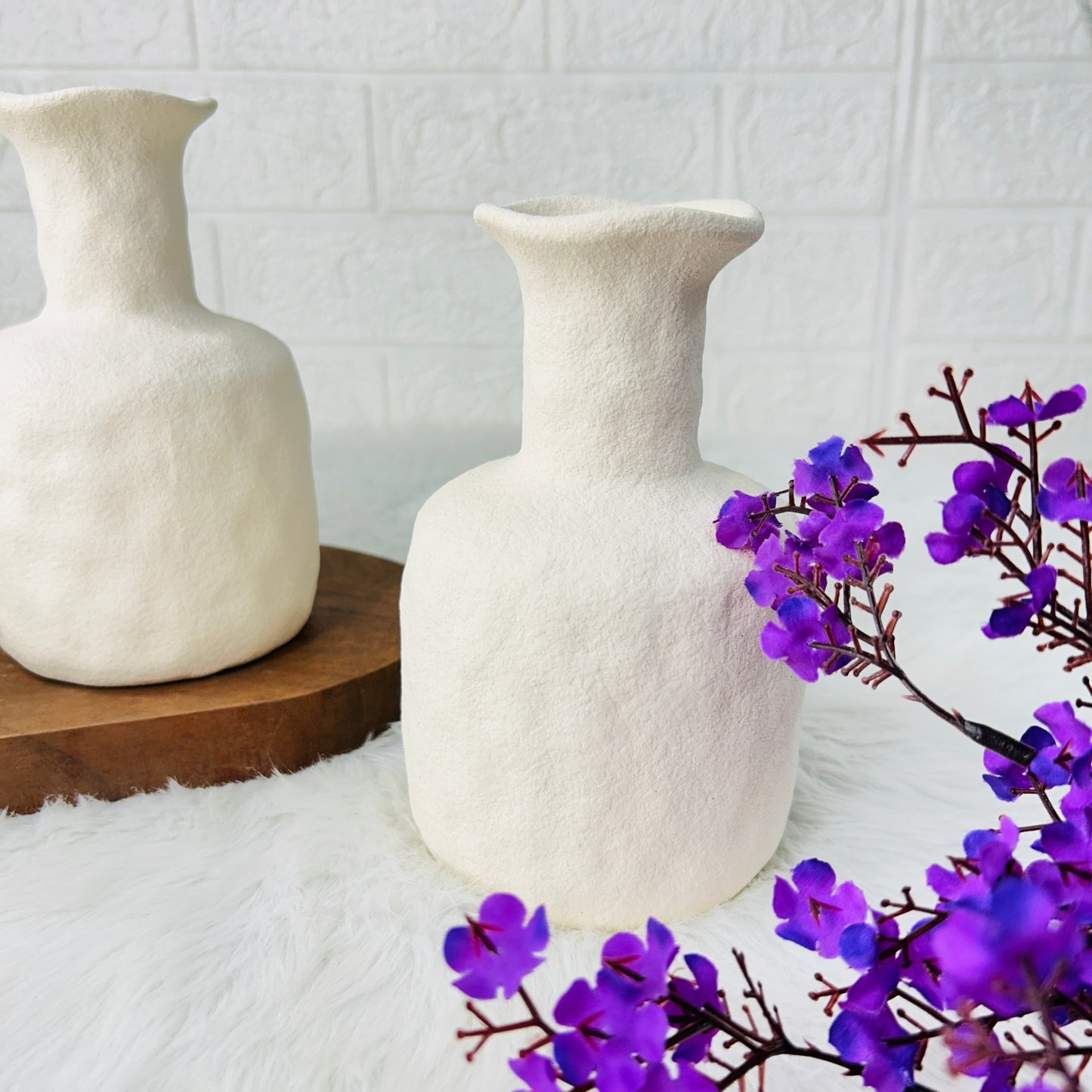 Textured Off-White Ceramic Vase – Rustic Minimalist Decorative Pot