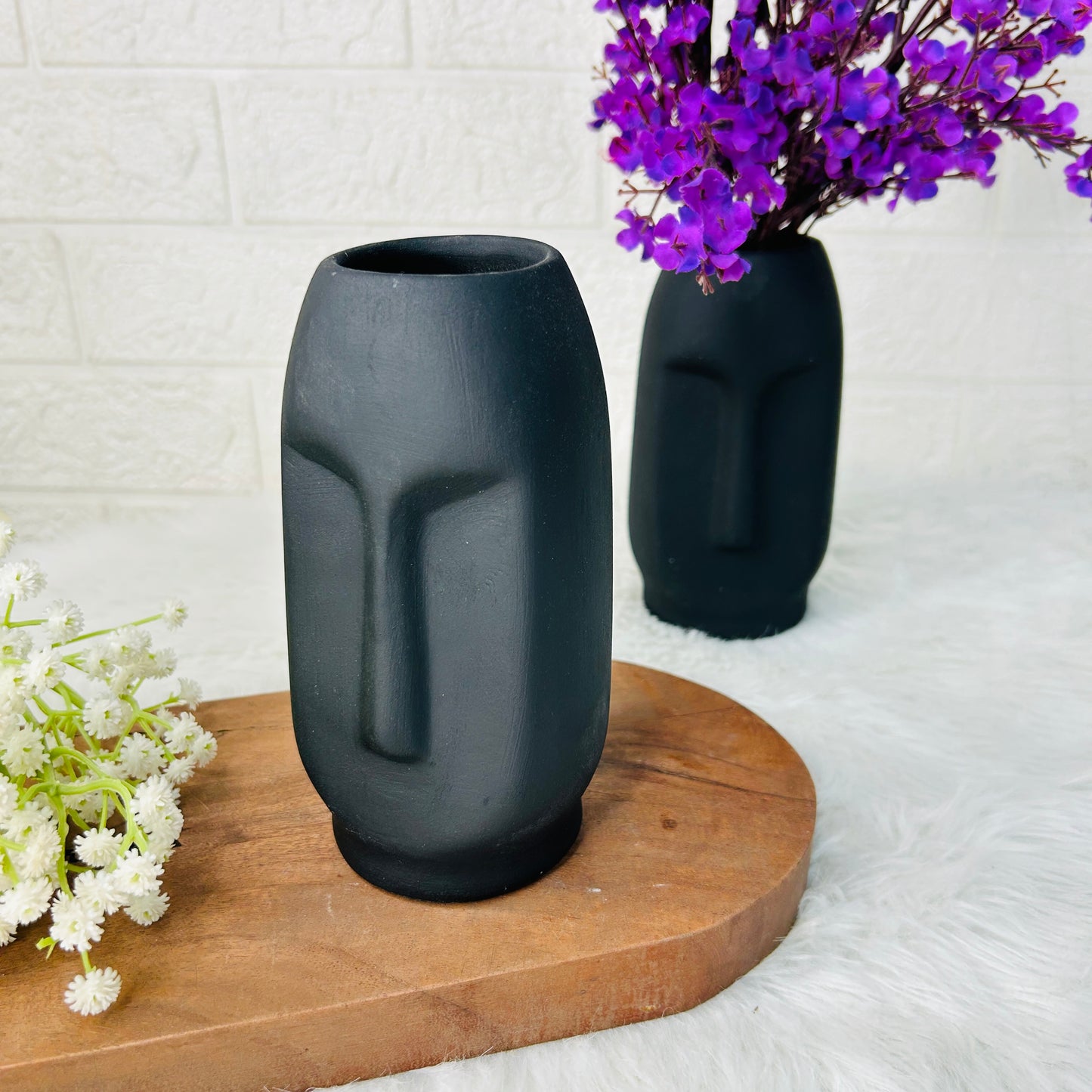 Monochrome Tribal Face Ceramic Vase Set