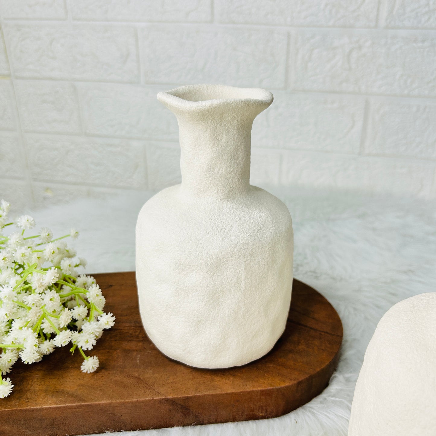 Textured Off-White Ceramic Vase – Rustic Minimalist Decorative Pot