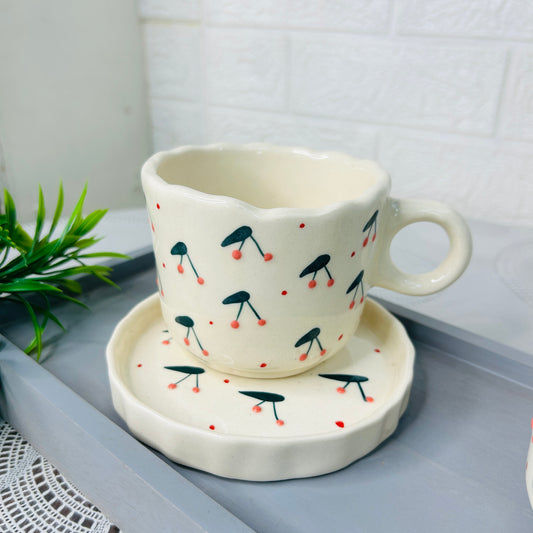 Cherry Delight Cup & Saucer – Vibrant Ceramic Tea Set