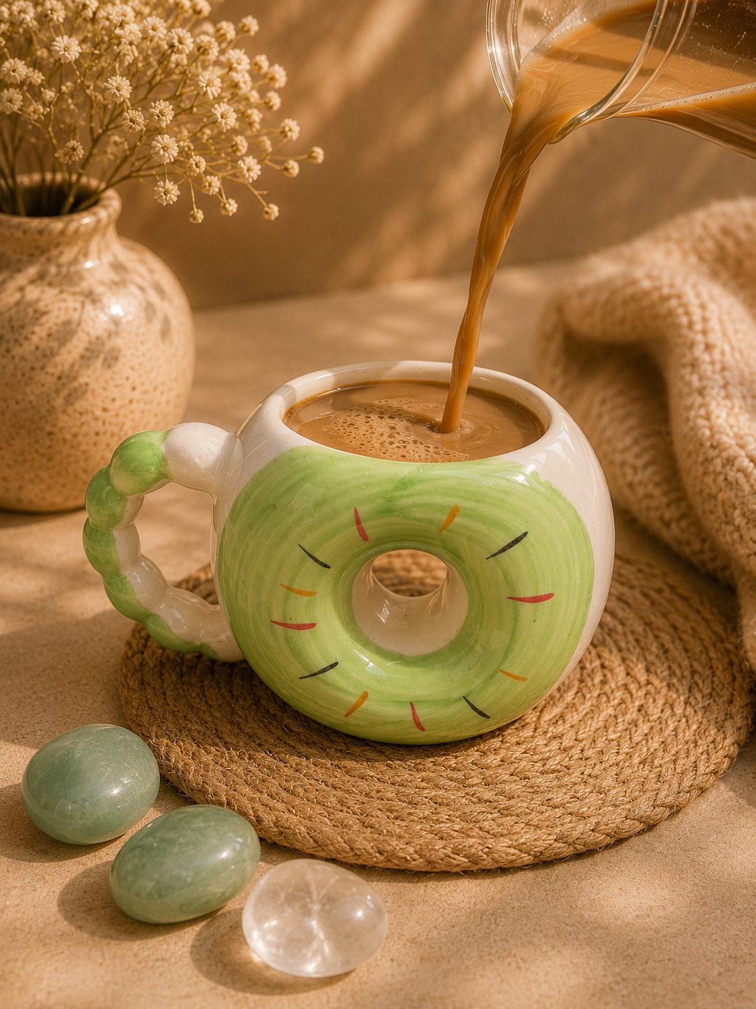Handcrafted Green Donut Ceramic Mug – 350 ML