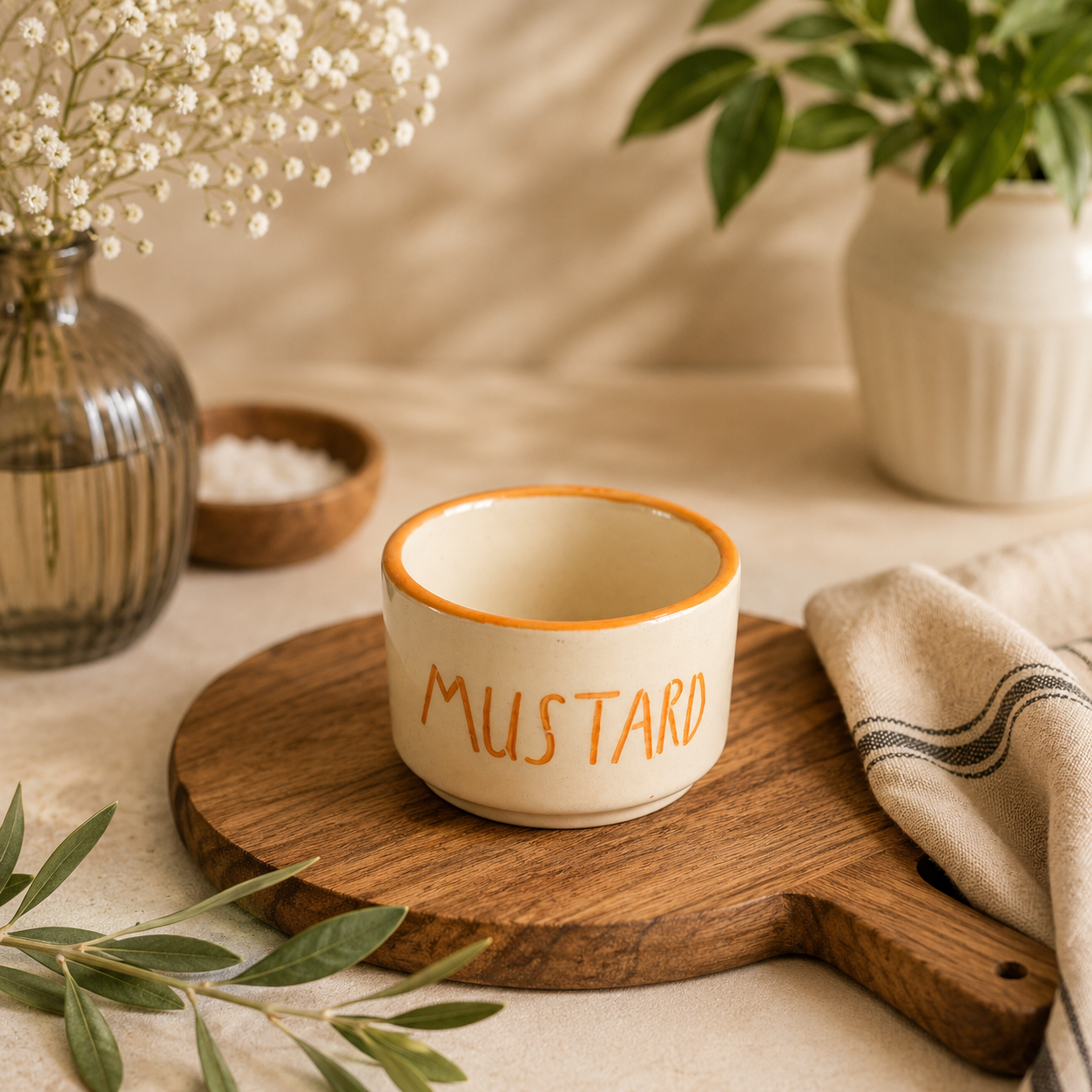 Ceramic Mustard Dip Bowl | Sauce & Condiment Serving Bowl