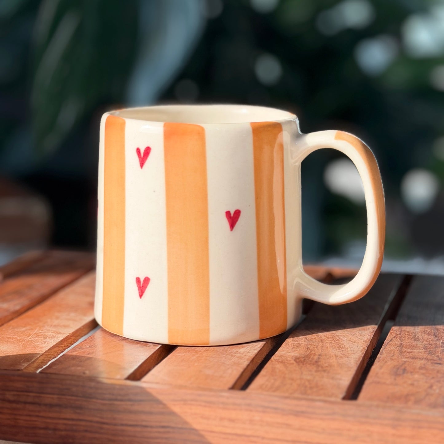 Yellow Striped Heart Coffee Mug