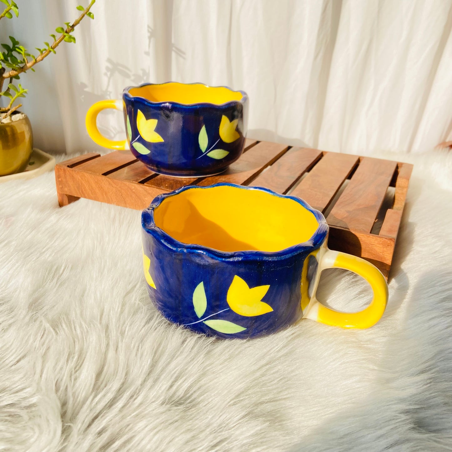 Midnight Blossom Broad Mug - yellow
