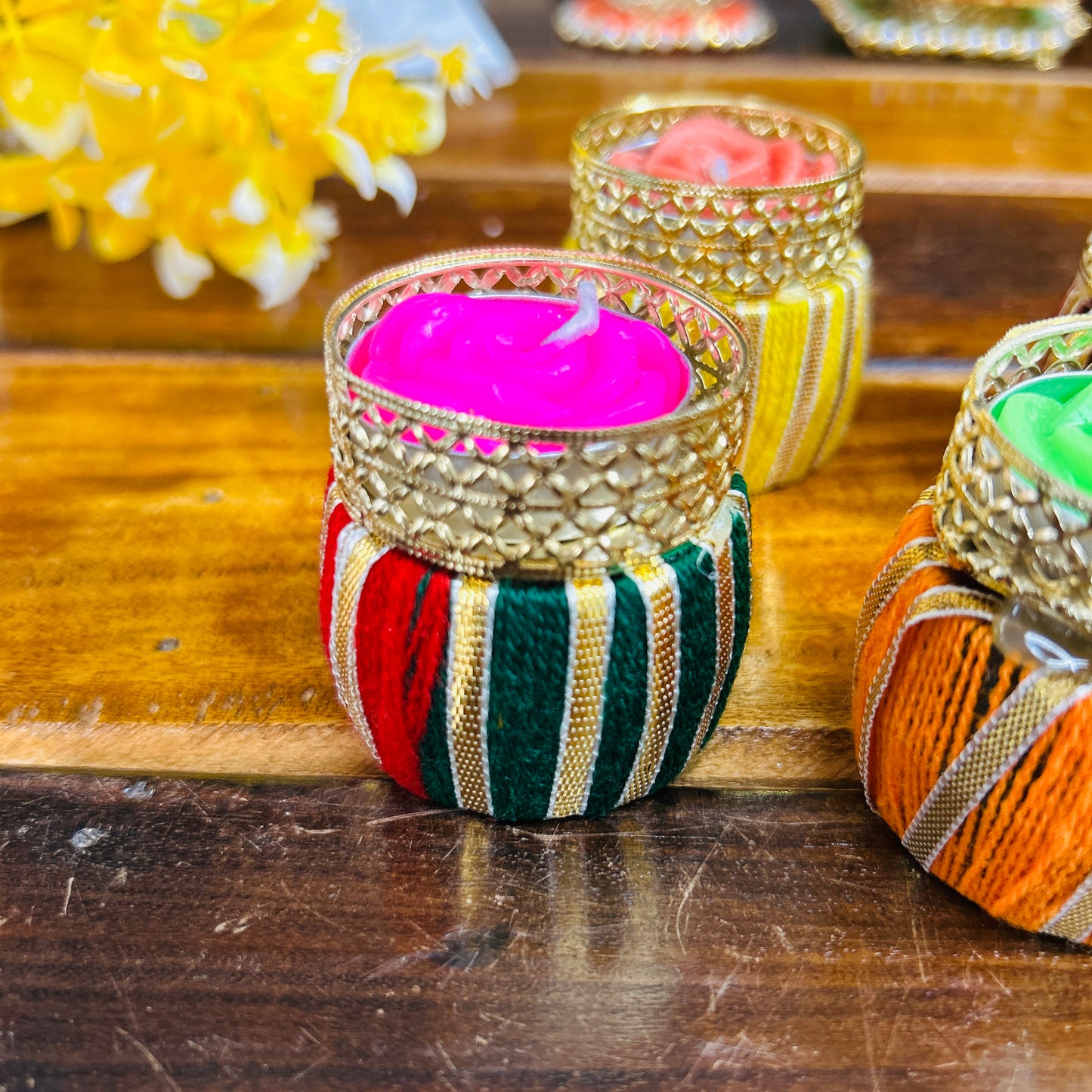 Drum Rangoli Tea Light Candle Holders (set of 4)