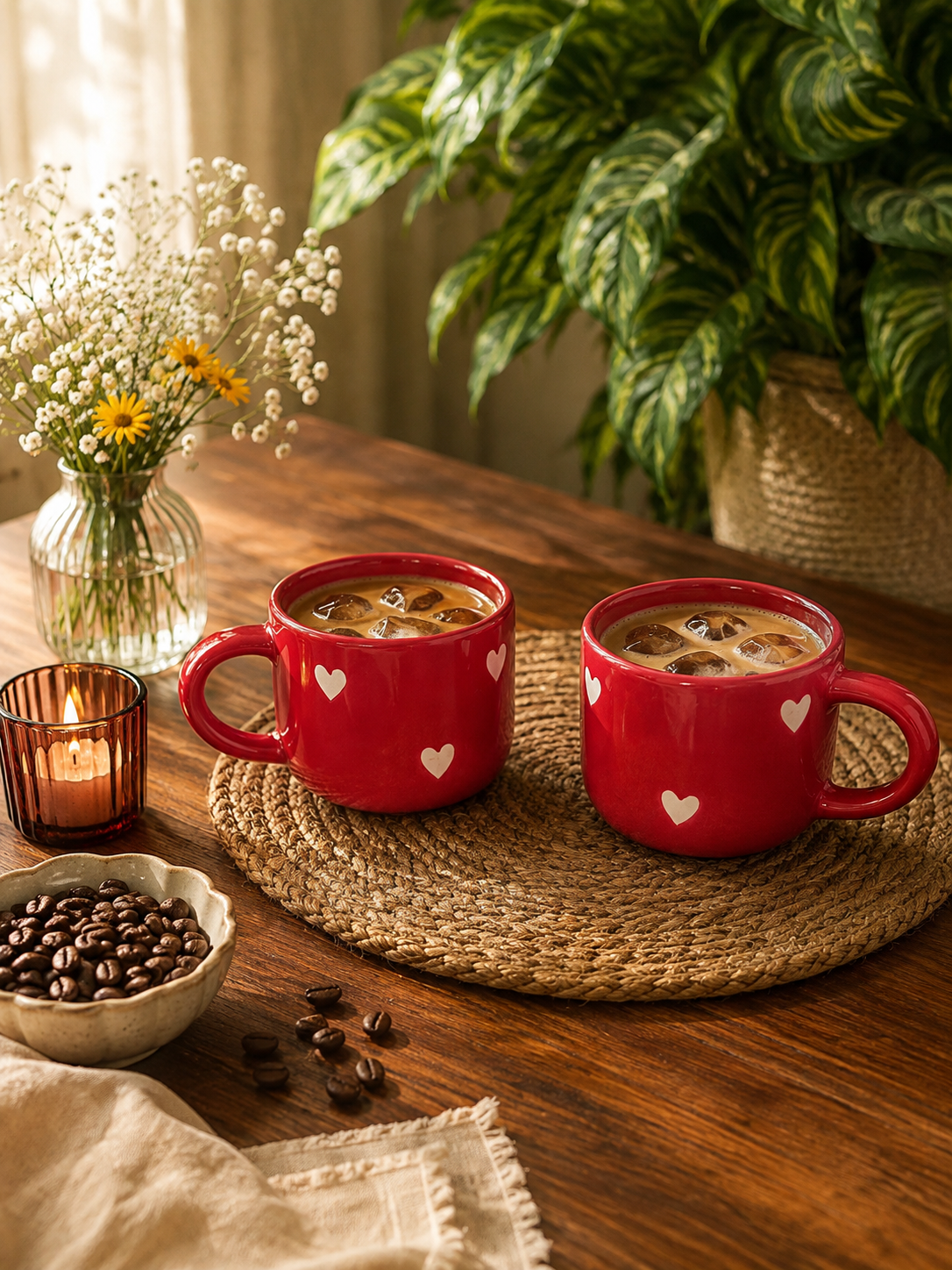 Red Heart Ceramic Coffee Mug – Handcrafted Cute Coffee Cup