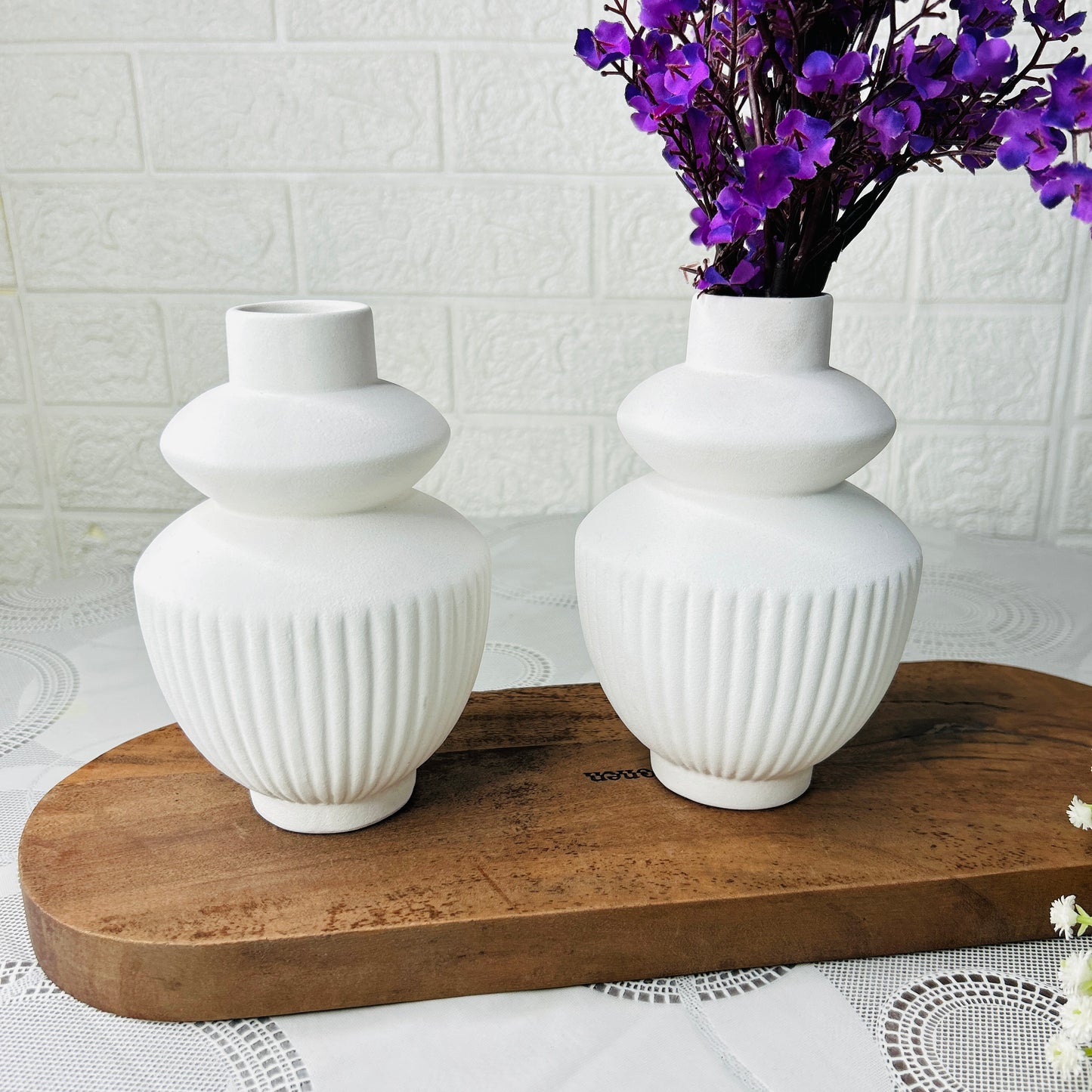 Monochrome Ripple Ceramic Vase Set (Black & White)