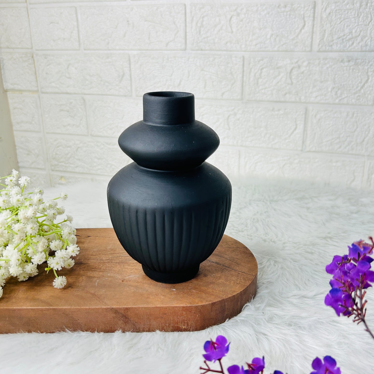 Monochrome Ripple Ceramic Vase Set (Black & White)