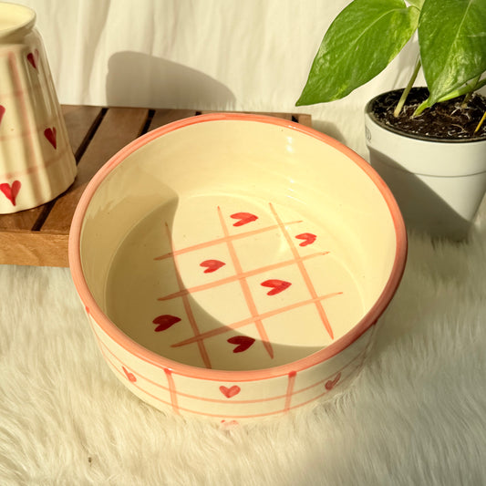 Blush Heart Grid Ceramic Mug & Bowl Set