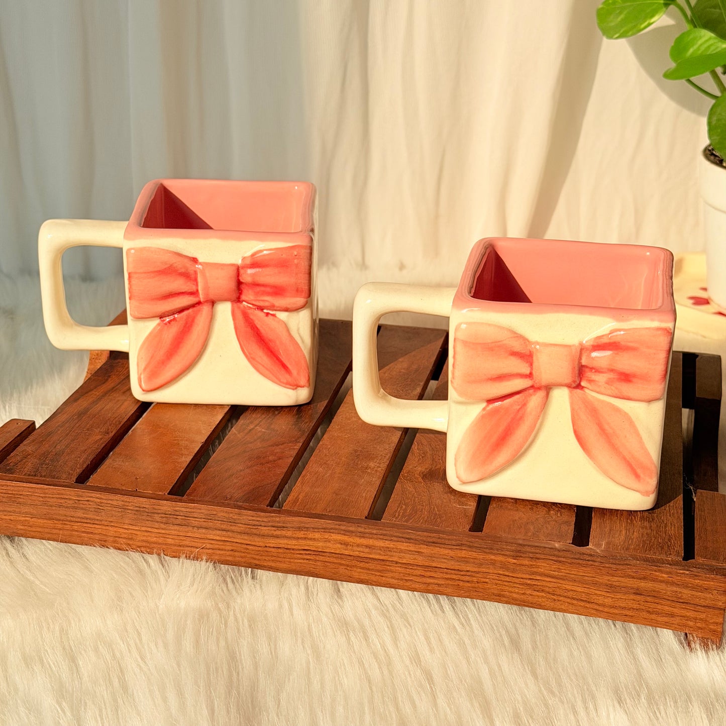 Blush Red Bow Square Ceramic Mug
