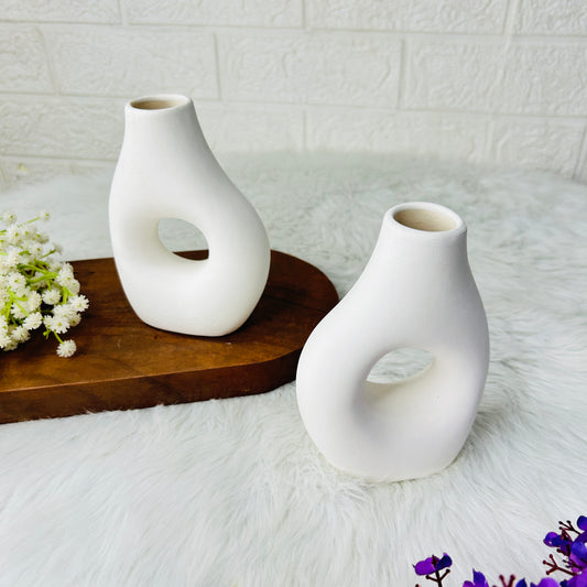 Ethereal White Ceramic Hollow Vase