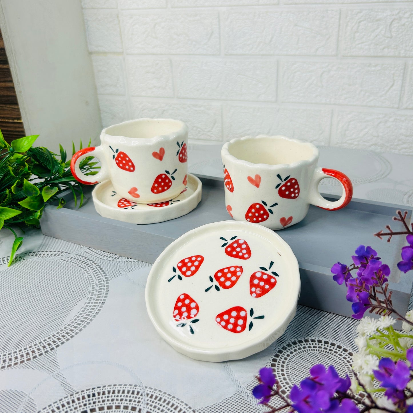 Strawberry Bliss Ceramic Cup & Saucer – Cute & Elegant Tea Set