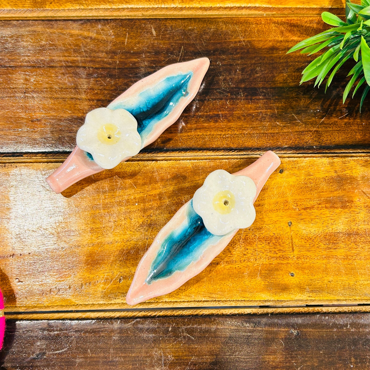 Pink Leaf Incense Stick Holder ( pack of 1 )