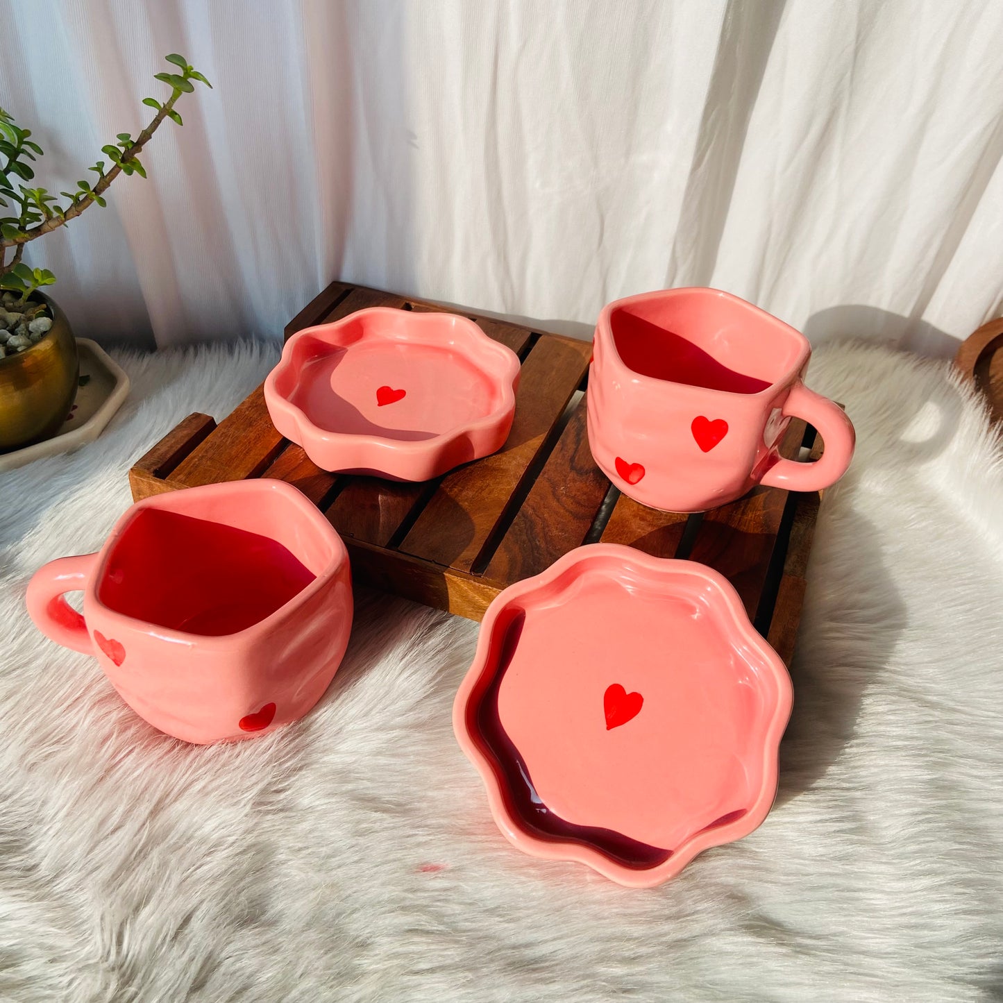Pink Red Heart Cup Saucer