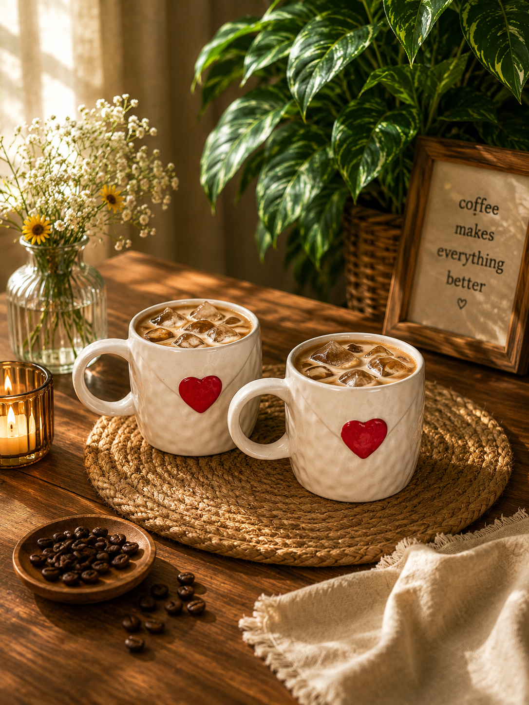 Heart Ceramic Mug – White & Red 1 pc