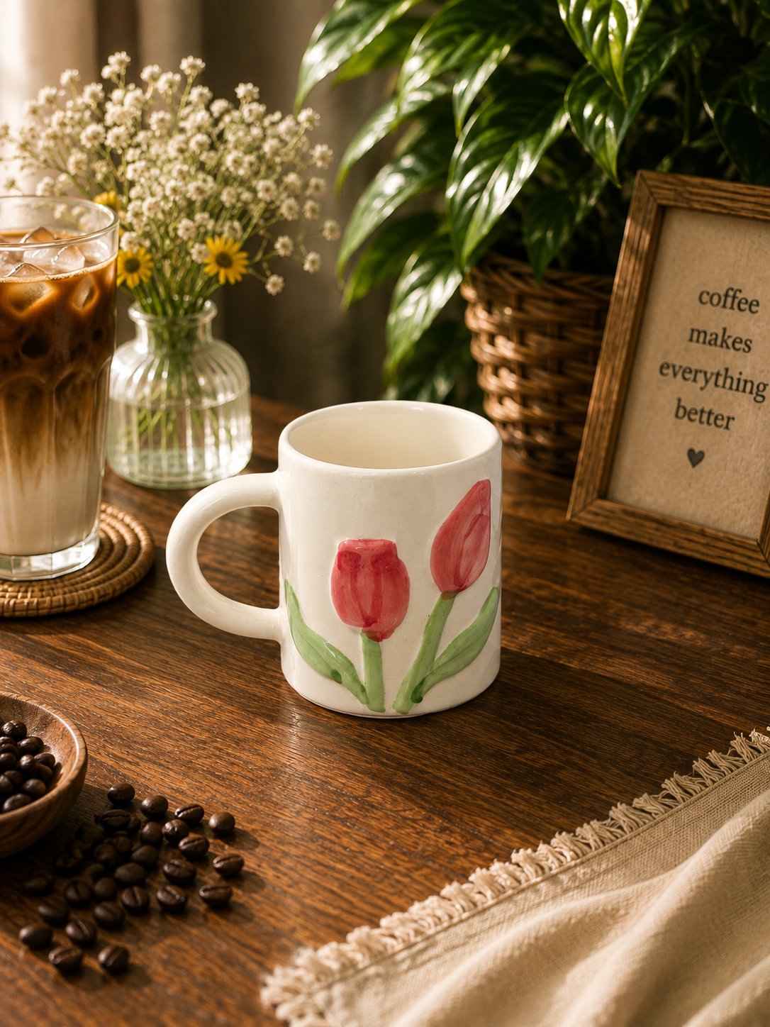 Handpainted Tulip Ceramic Coffee Mug