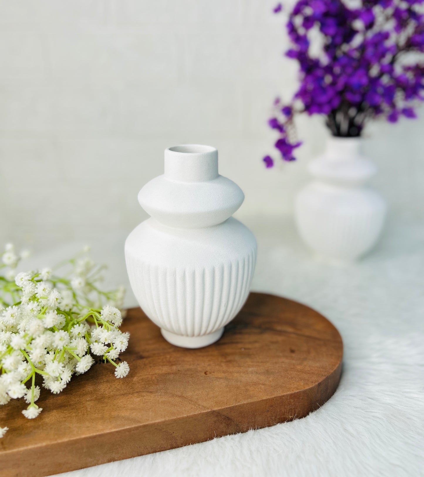 Monochrome Ripple Ceramic Vase Set (Black & White)