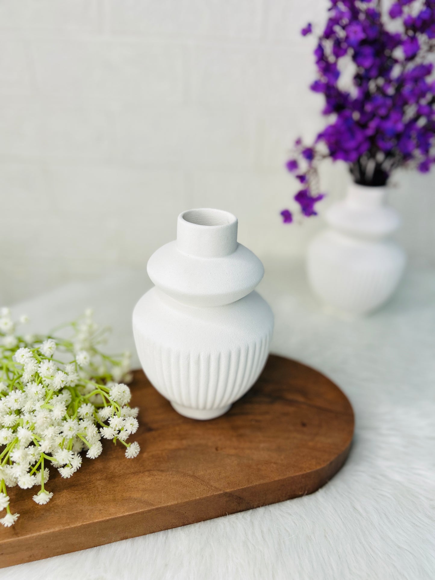 Monochrome Ripple Ceramic Vase Set (Black & White)