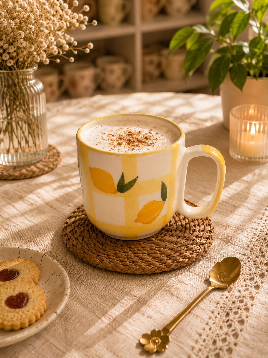 Lemon Checkered Hand-Painted Ceramic Mug