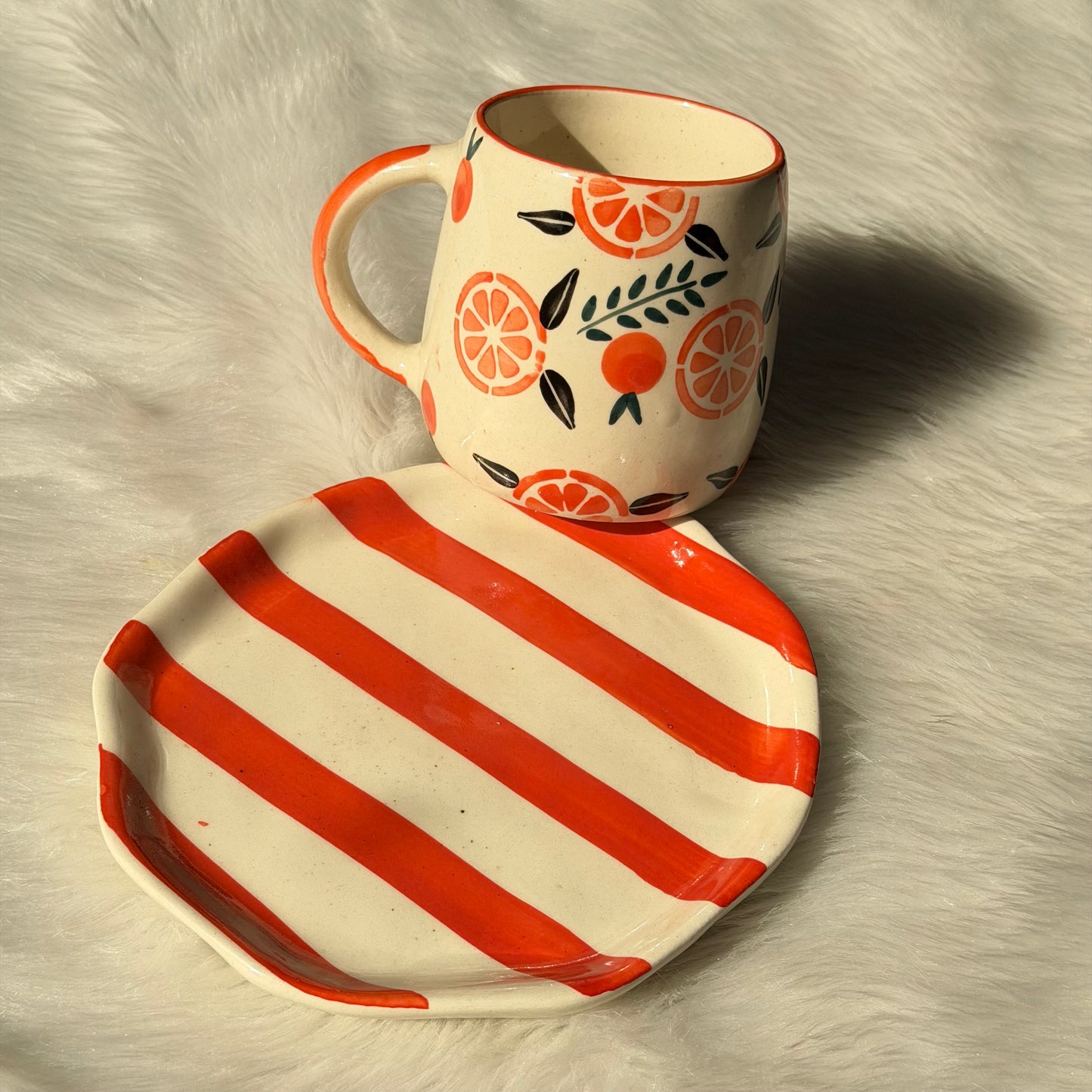 Citrus Bloom Ceramic Cup & Saucer Set