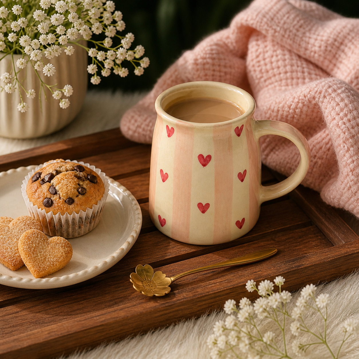 Pastel Striped Heart Ceramic Coffee Mug
