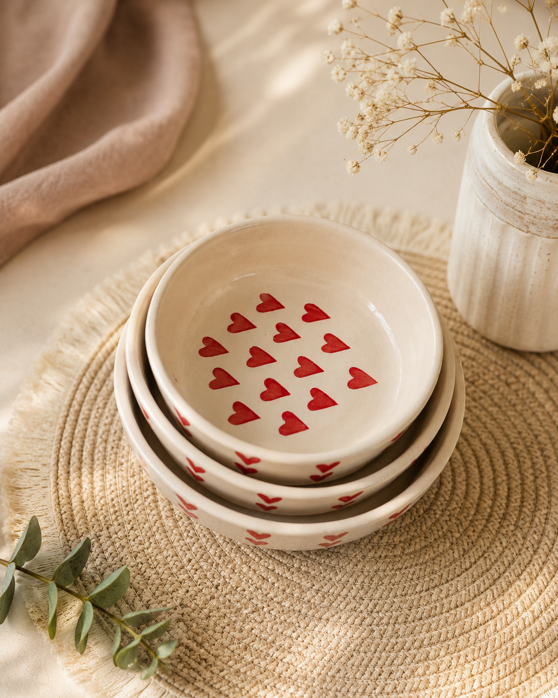 Red Hearts Ceramic Snack & Dessert Plate Set (Set of 3)