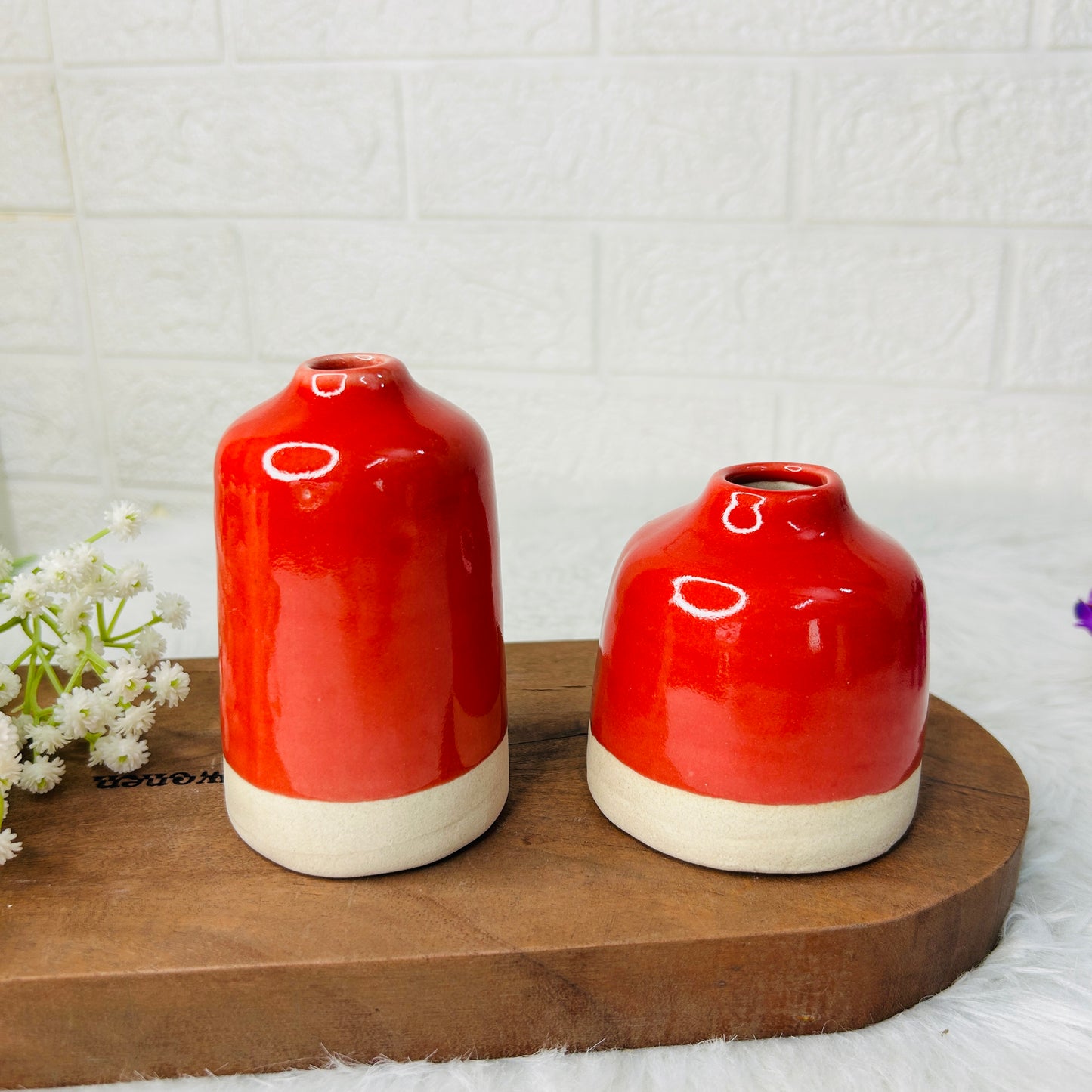 Scarlet Glow Mini Ceramic Vase Set