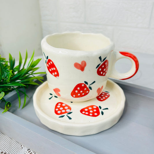 Strawberry Bliss Ceramic Cup & Saucer – Cute & Elegant Tea Set
