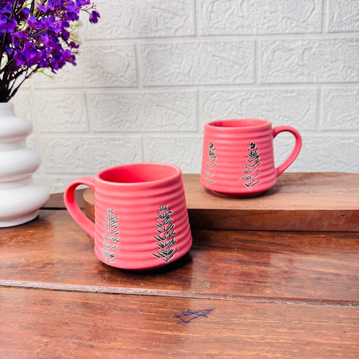 Pink Leaf Print Ceramic Mug