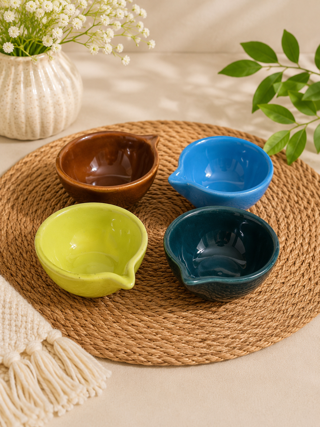 Multicolor Mini Ceramic Dip & Chutney Bowls – Set of 4
