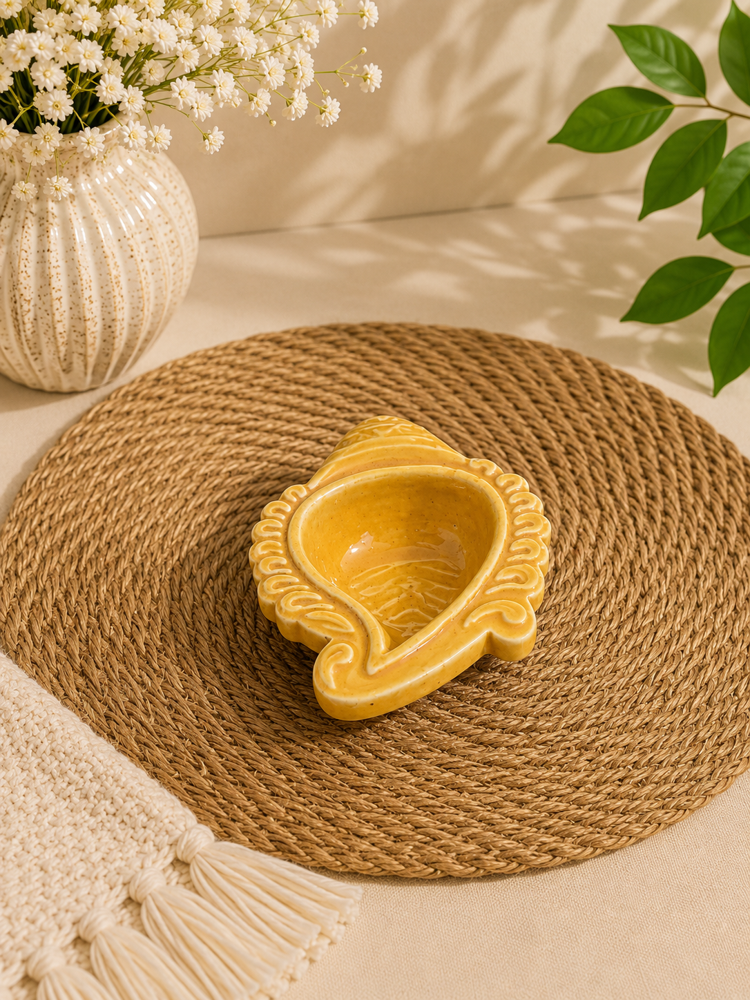 Mustard Yellow Paisley Ceramic Diya / Tealight Holder