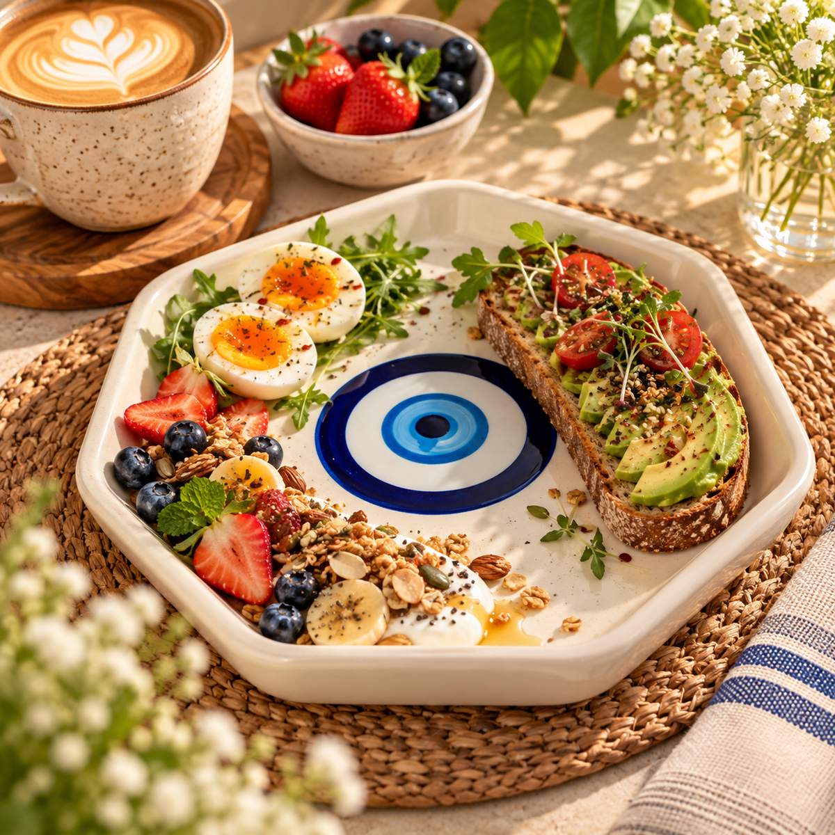 Evil Eye Hexagon Ceramic Serving Plate | Pinterest-Inspired Brunch Plate