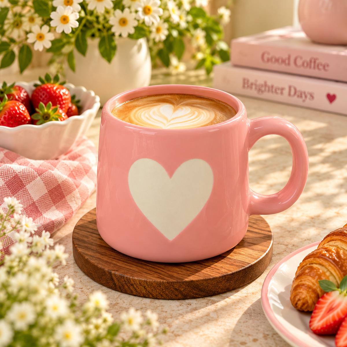 Pink Heart Ceramic Coffee Mug – Aesthetic Love Mug