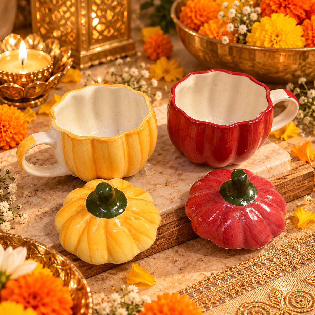 Pumpkin Ceramic Mug with Lid – Festive Pumpkin Coffee Mug