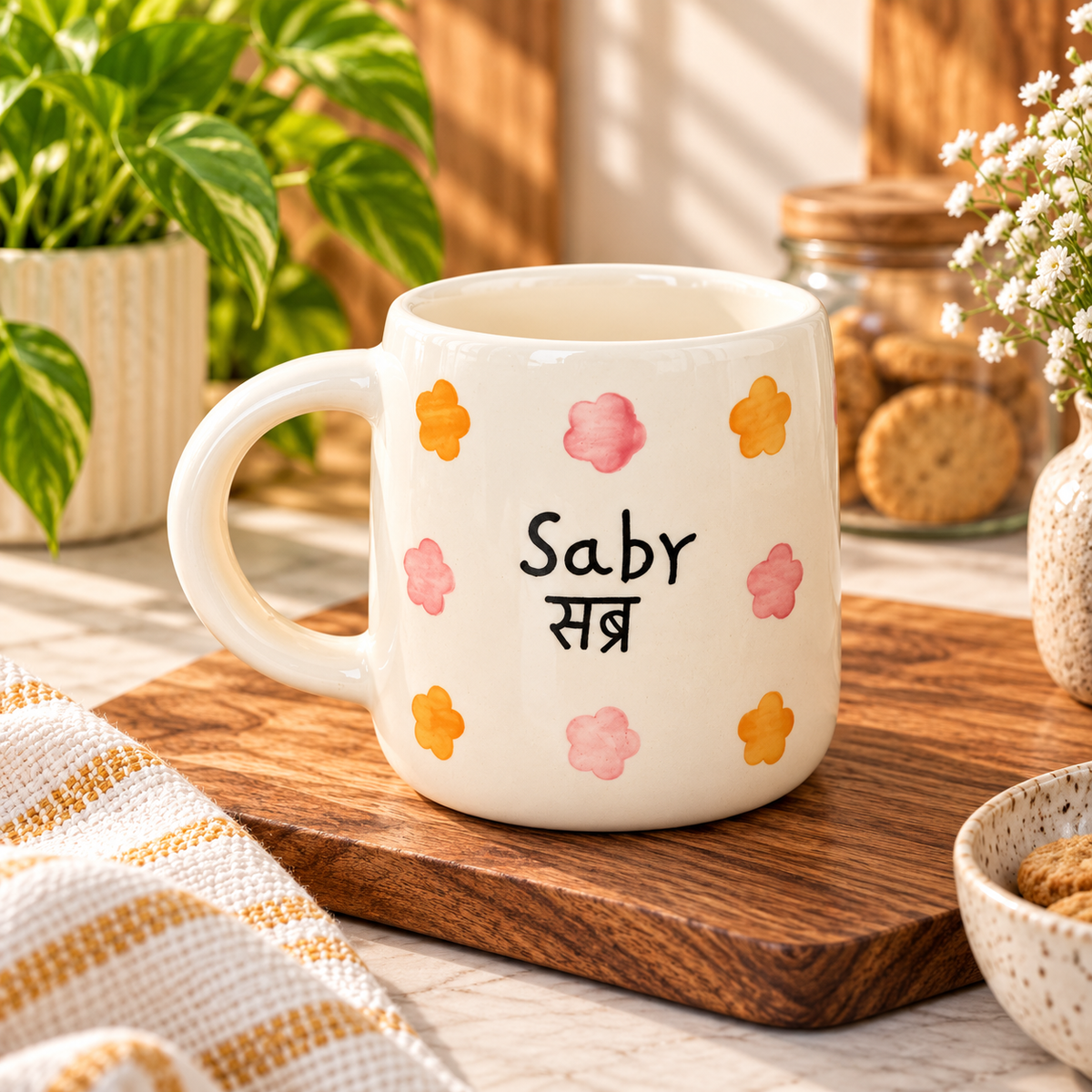 Sabr Handpainted Ceramic Coffee Mug | Pastel Floral Patience Mug