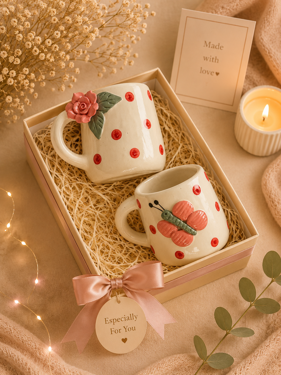 Bloom & Butterfly Couple Mug Hamper Set – Handmade Ceramic Gift Box (Set of 2)