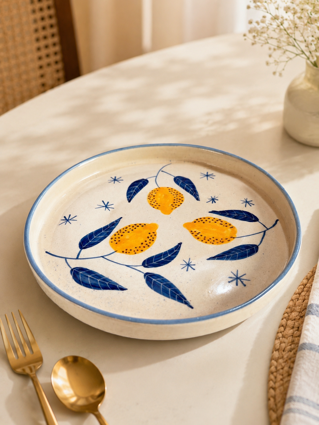 Lemon Grove Ceramic Dinner Plate | Hand-Painted Serving Plate (8inch)