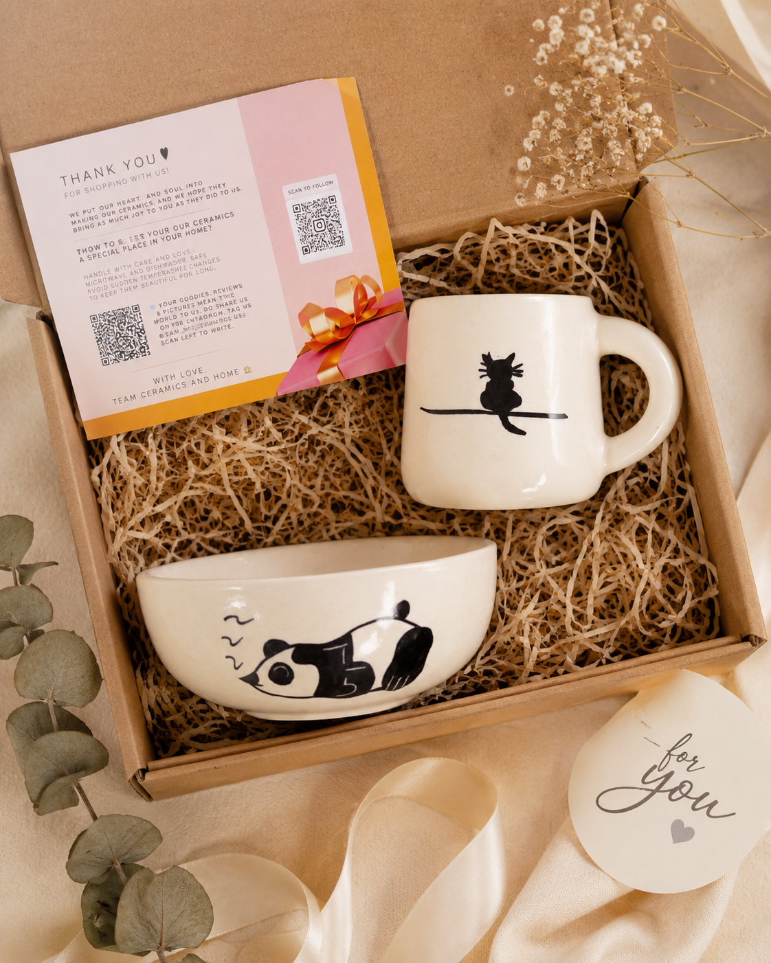 Whimsical Cat & Panda Ceramic Gift Hamper