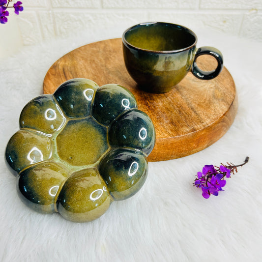Olive Green Bubble Cup Saucer (Pack of 1)