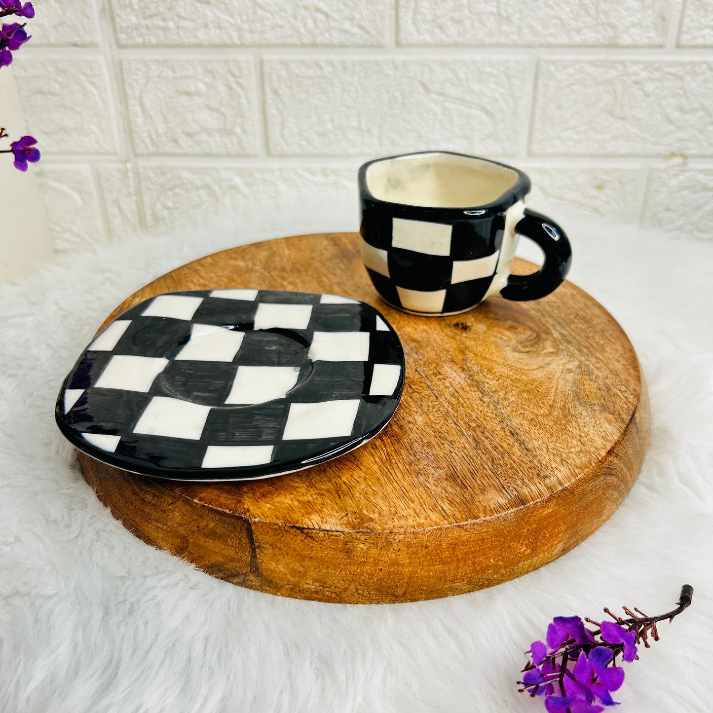 Black Checks Cup Saucer (Pack of 1)