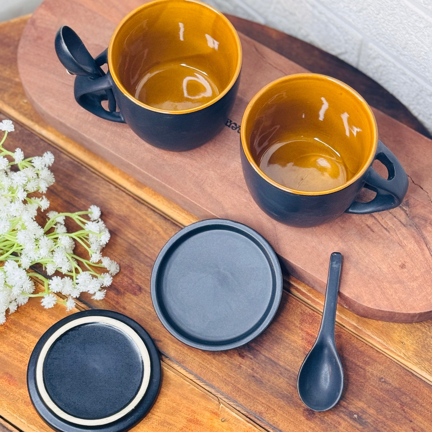 Black Mug with Lid & Spoon (Pack of 1)