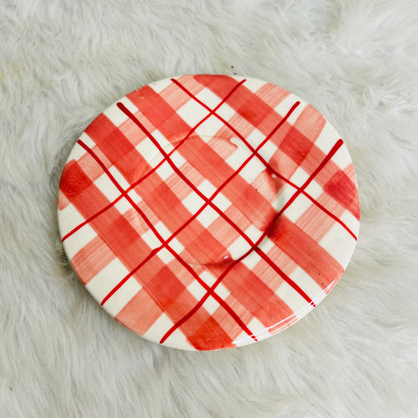 Red Checks Cup Saucer (Pack of 1)