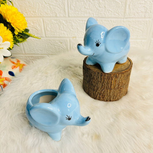 Sky Blue Elephant Planter(Pack of 1)